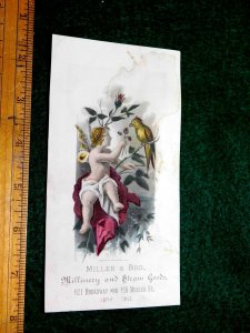 Lovely Winged Fairy Fully Engraved Handcolored Miller & Bro Straw Goods, NY #M