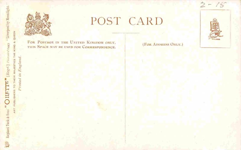 Custom House Moonlight Night Liverpool England UK 1910c Tuck postcard