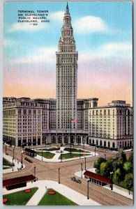 Cleveland OH 1940s postcard terminal tower on public square