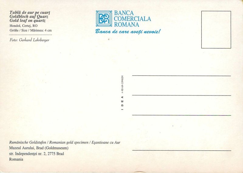 Postcard Romania tabla de aur pe cuart