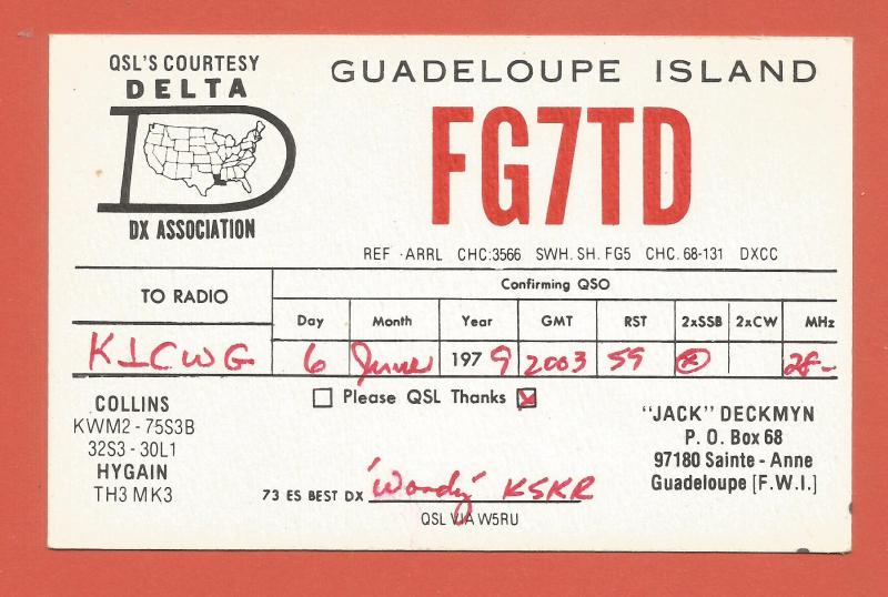 QSL AMATEUR RADIO CARD– SAINTE ANNE, GUADELOUPE – 1979