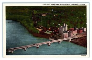 LAWRENCE, Kansas KS ~ Kaw River Bridge MILLING DISTRICT c1940s Linen  Postcard