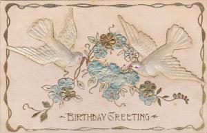 Birthday Greetings White Doves With Flowers Embossed