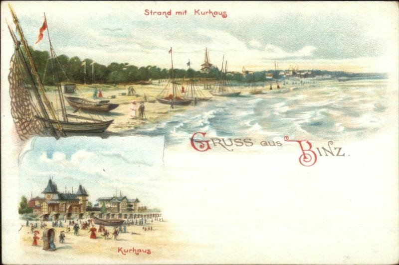 Gruss Aus Binz Strand mit Kurhaus c1900 Postcard