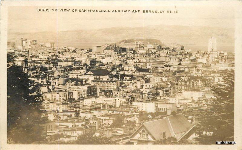 1930 Birdseye San Francisco Bay Berkeley Hills CALIFORNIA RPPC pstcard 16-116