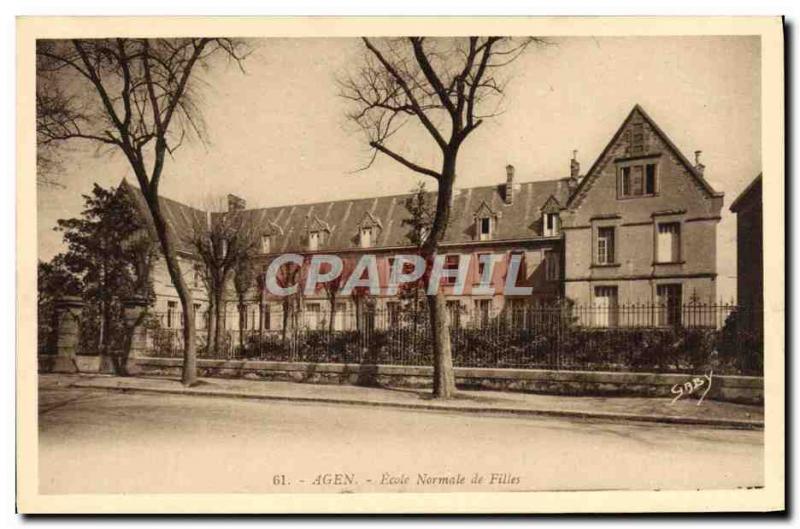 Postcard Old Normal School girls Agen