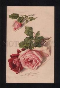 052340 Charming Pink ROSES on table by C. KLEIN vintage PC