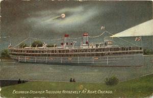 C-1910 Excursion Steamer Roosevelt Night Chicago Illinois Postcard 2842