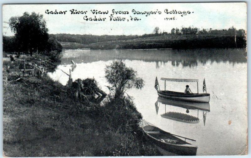 CEDAR FALLS, Iowa  IA  CEDAR RIVER View from SAWYER'S COTTAGE Photoette Postcard