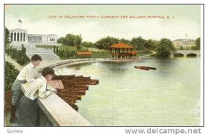 Two boys at the Lake in Delaware Park & Albright and Gallery, Buffalo, New Yo...