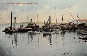 New London Connecticut Scott Wharf Waterfront Antique Postcard K63925