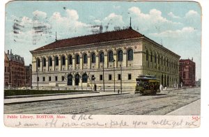 Public Library Boston, Massachusetts, Used 1907 Flag Cancel