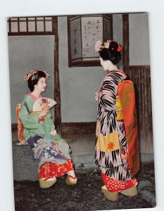 Postcard Two Geishas Talking To Each Other Japan