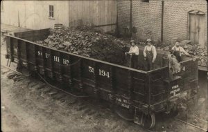 Seymour IN Cancel 1912 Men in RR Train Car w/ Gravel LABOR WORK c1910 RPPC