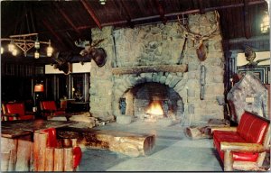 Vtg Bear Mt New York NY Bear Mountain Inn Fireplace 1950s Chrome View Postcard