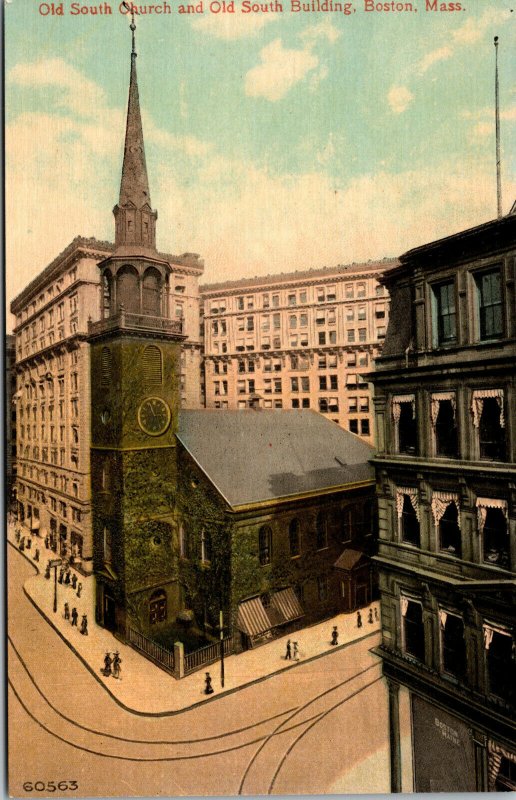 Vtg 1910s Old South Church and Building Boston Massachusetts MA Unused Postcard