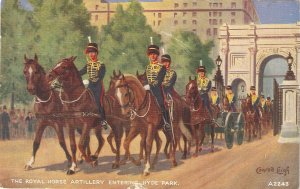 TheRoyal Horse Artillery entering Hyde Park  Vintage English PC. Signed