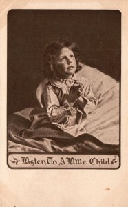 Vintage Postcard Little Girl Praying Bedtime Routine Listen To A Little Child