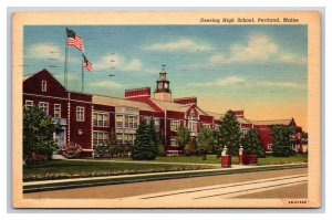 Deering High School Portland Maine ME Linen Postcard Y3