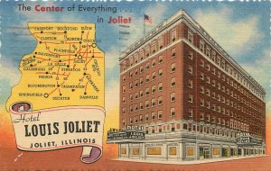 Postcard 1956 Joliet Illinois Hotel Louis Joliet occupation roadside 24-6780