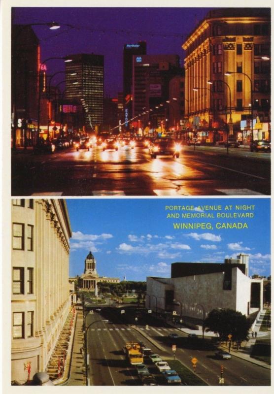 Winnipeg Manitoba MB Portave Ave & Memorial Boulevard Vintage Postcard D17