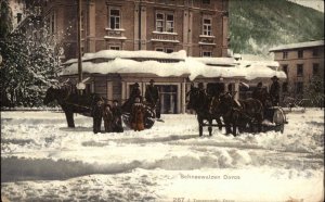 Davos Switzerland Schneewalzen Horse Drawn Snow Rollers c1910 Postcard