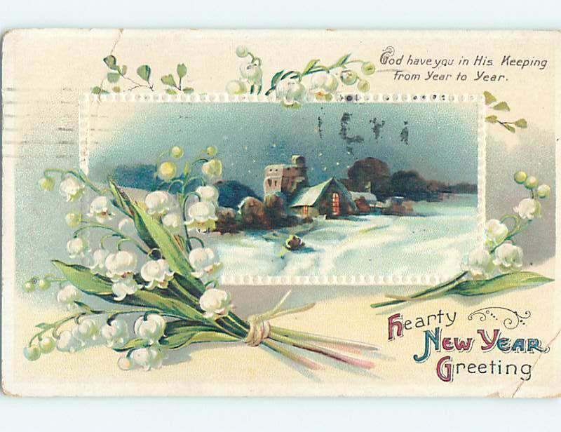 Bent Corner Pre-Linen new year LILY OF THE VALLEY FLOWERS & WINTER NIGHT HQ7930