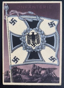 Mint WW 2 Germany Color Patriotic Postcard infantry Flag wehrmacht