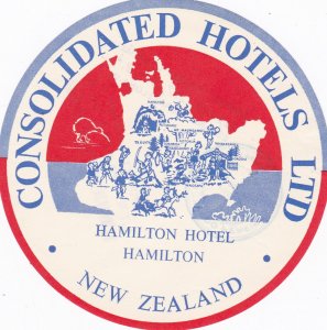 New Zealand Hamilton Hotel Hamilton Vintage Luggage Label sk2252