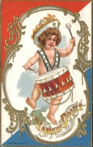 Fourth of July Little Boy Drum Yankee Doodle Dandy Patriotic Vintage Postcard