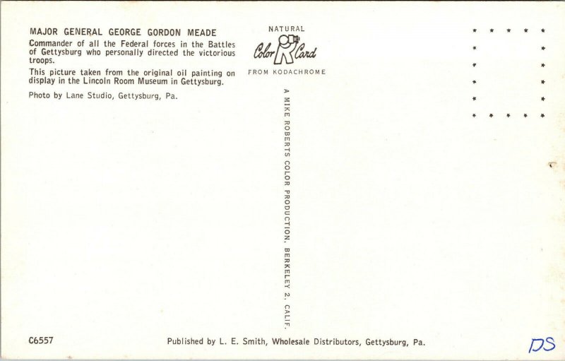 Vtg Major General George Gordon Meade Commander Federal Forces Postcard