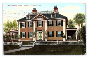 Postcard Cambridge Mass. Massachusetts Home Of Longfellow c1909 Postmark