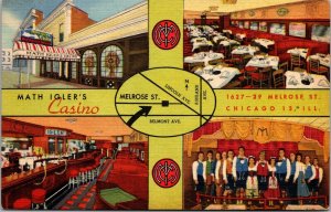 Vtg Chicago IL Math Igler's Casino Restaurant Bar Singing Waiters 1950s Postcard