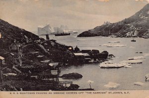 Canada RMS Manitoban Ship Pass Immense Iceberg off The Narrows postcard B964