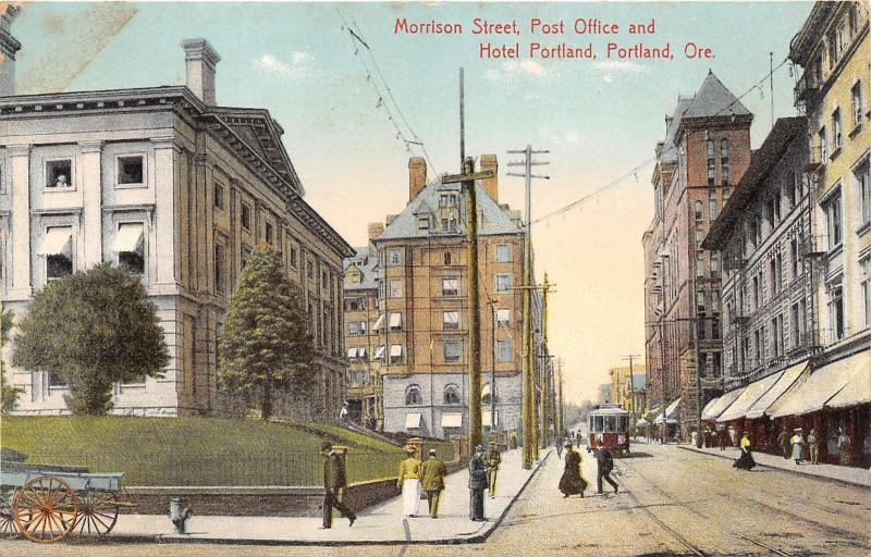 Portland Oregon~Morrison Street~Post Office~Hotel Portland~Lady in Window~c1910