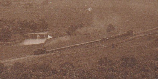 Peterson IOWA RPPC 1906 TRAIN UNDER STEAM Railroad nr Cherokee Sioux Rapids IA