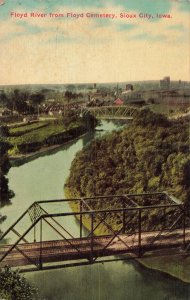 SIOUX CITY IOWA~FLOYD RIVER FROM CEMETERY-STEEL RAILROAD BRIDGE~1913 POSTCARD