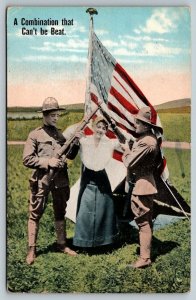 1925  Patriotic  US Army Soldiers  American Flag   Postcard