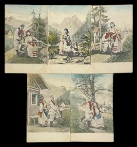 Croatia National Costumes Dalmatia folk ethnic couple types artist R. Mosinger 