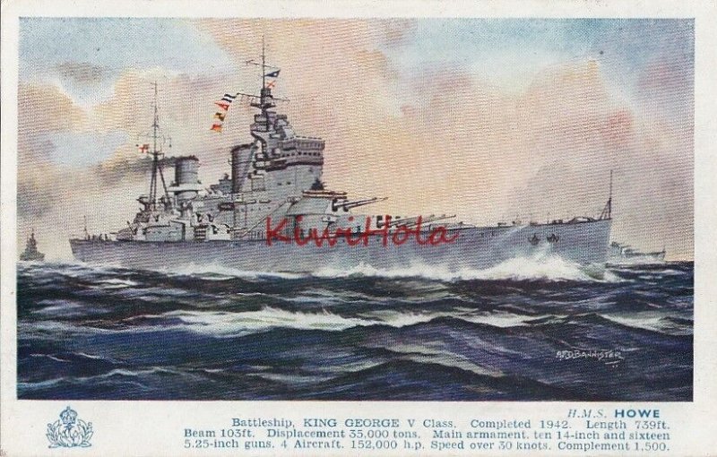 Postcard Ship HMS Howe Battleship King George V Class