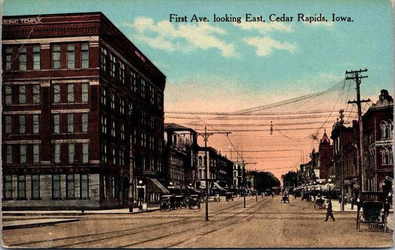 Postcard First Avenue, Looking East in Cedar Rapids, Iowa~132367