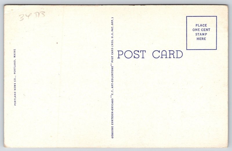 Post Office Portland Maine ME Front Building Landscape Flagpole Postcard