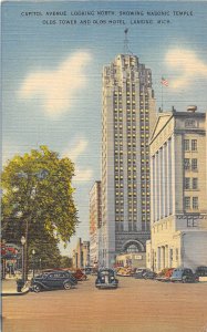 Capitol Avenue Masonic Temple Olds Tower Hotel Lansing Michigan linen postcard