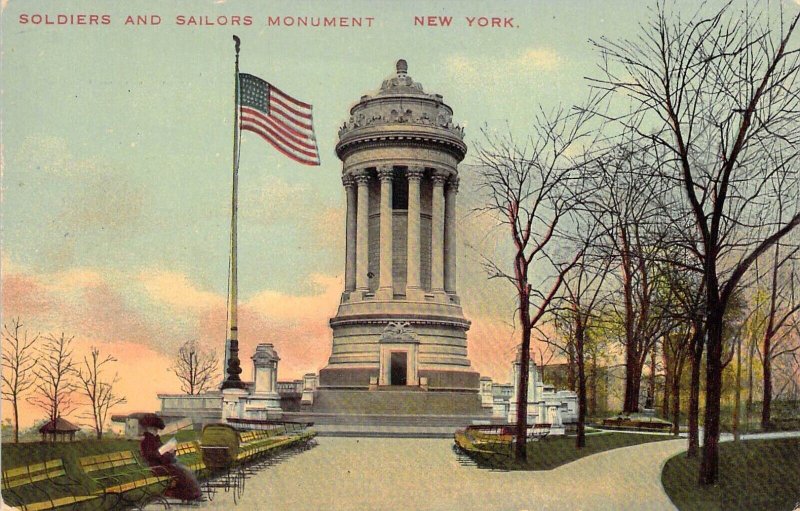 c.'08, Civil War,  Soldiers and Sailors Monument, New York, Flag, Old Postcard
