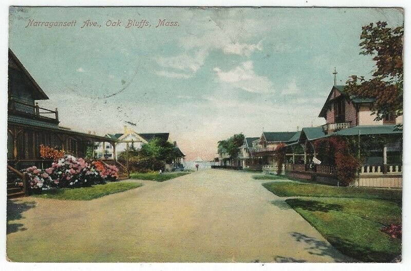 Oak Bluffs, Massachusetts, Vintage Postcard View of Narragansett Ave., 1909