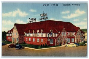 c1940s Wort Hotel Exterior Roadside Jackson Wyoming WY Unposted Vintage Postcard