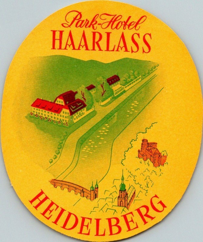 Germany Park Hotel Haarlass Heidelberg Vintage Luggage Label sk4739