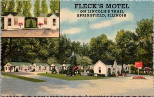 Linen Postcard Fleck's Motel on Lincoln's Trail in Springfield, Illinois