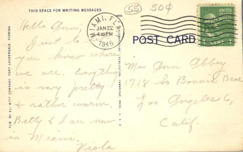 Beautiful Residential Street - Fort Lauderdale FL, Florida - pm 1945 - Linen