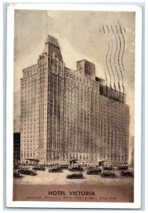 1937 Hotel Victoria Building Street View Cars Scene New York NY Vintage Postcard